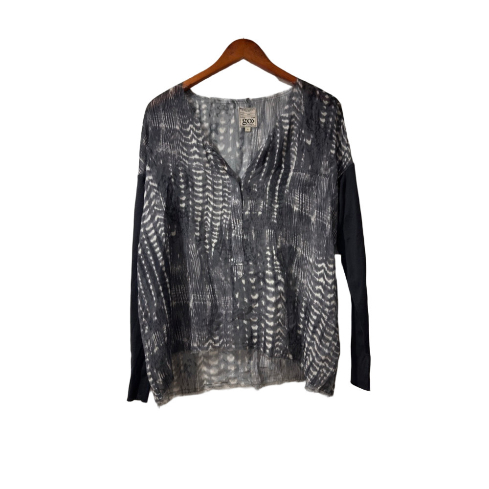 Women's Go Silk Blouse S gray Cream Washable Silk